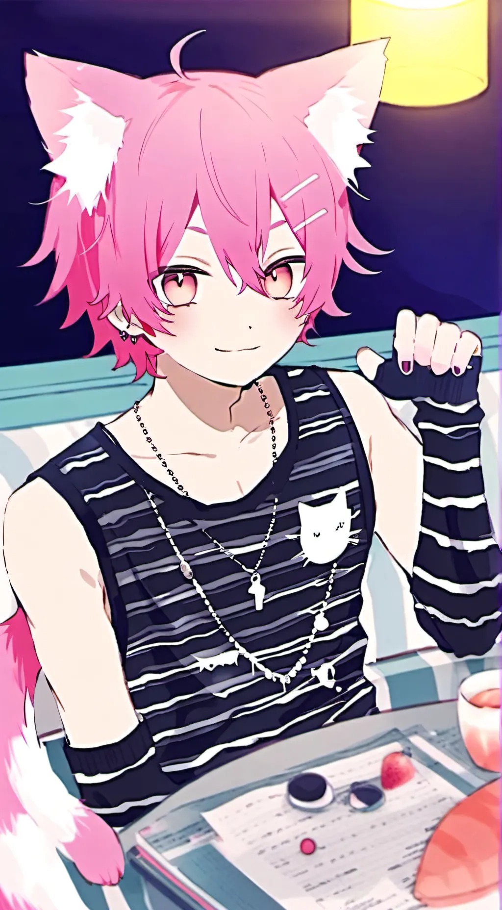 ai character: Pink-haired Catboy background