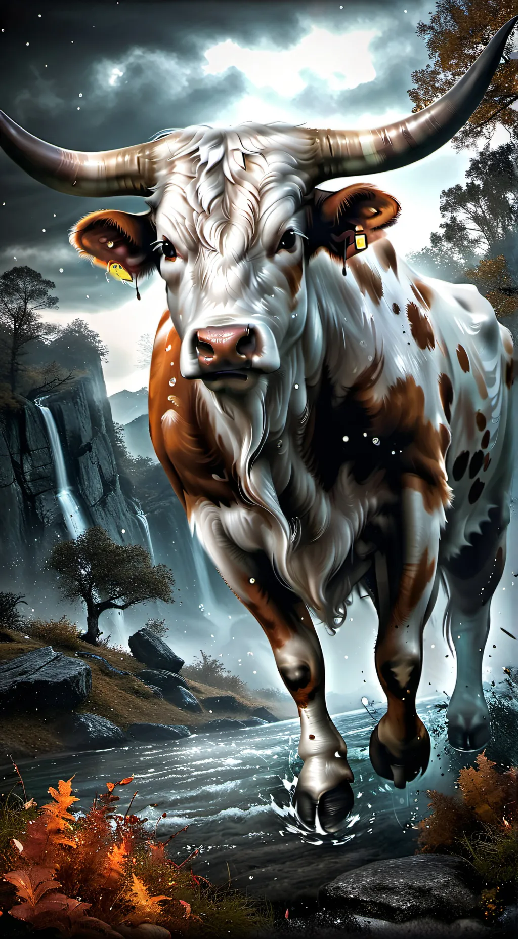 ai character: Texas longhorn cow background