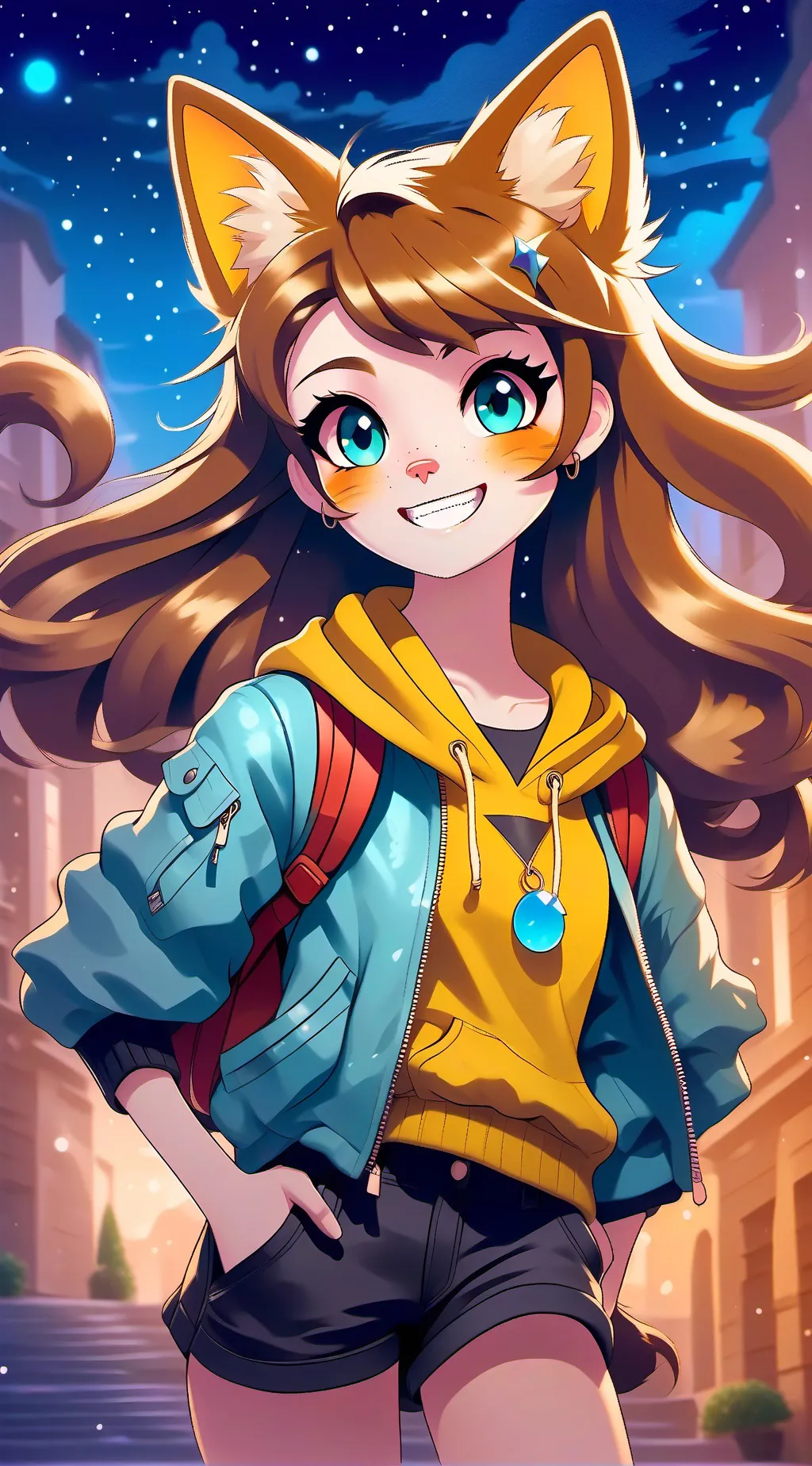 ai character: Afton cat girl  background