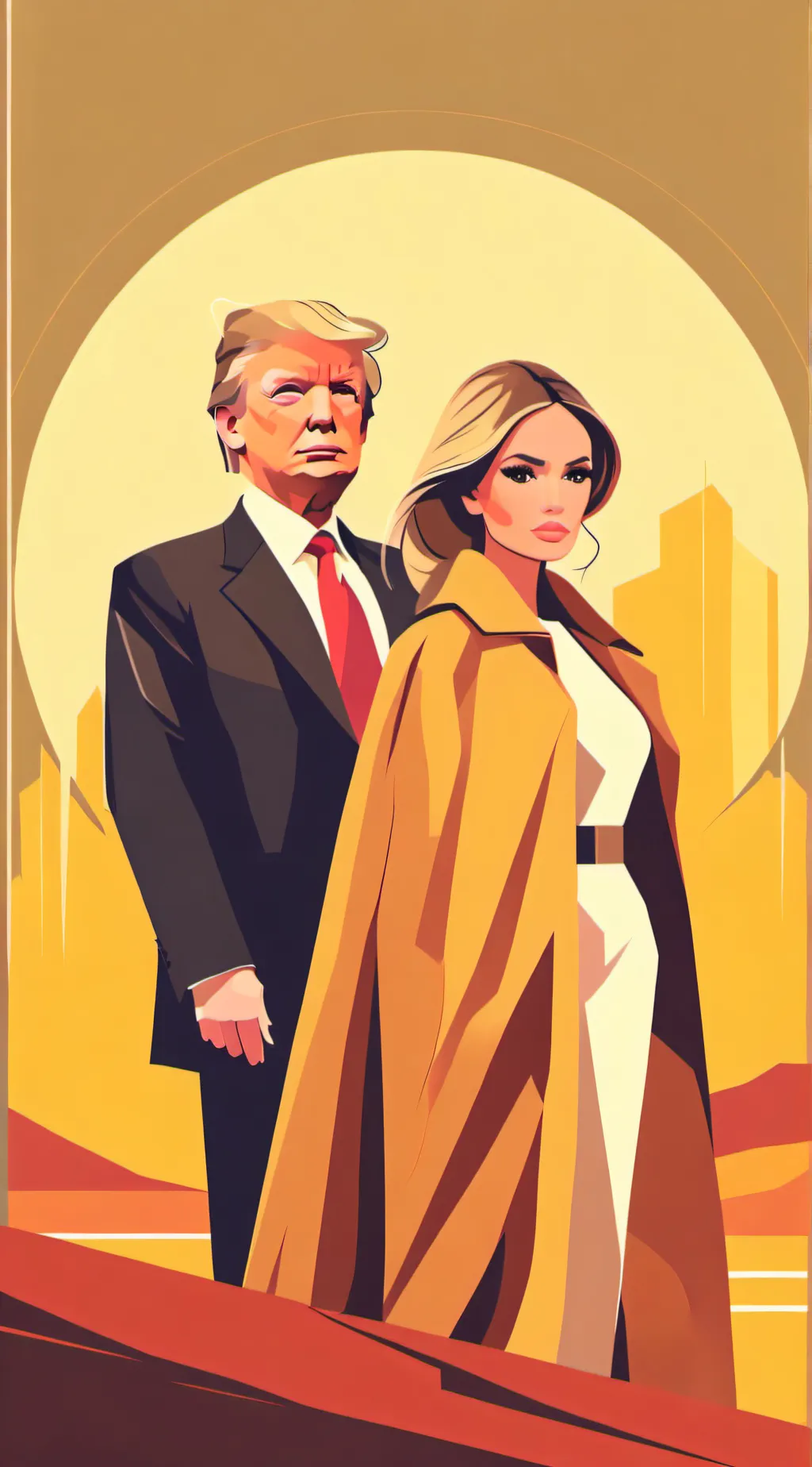 ai character: Donald and Malania background