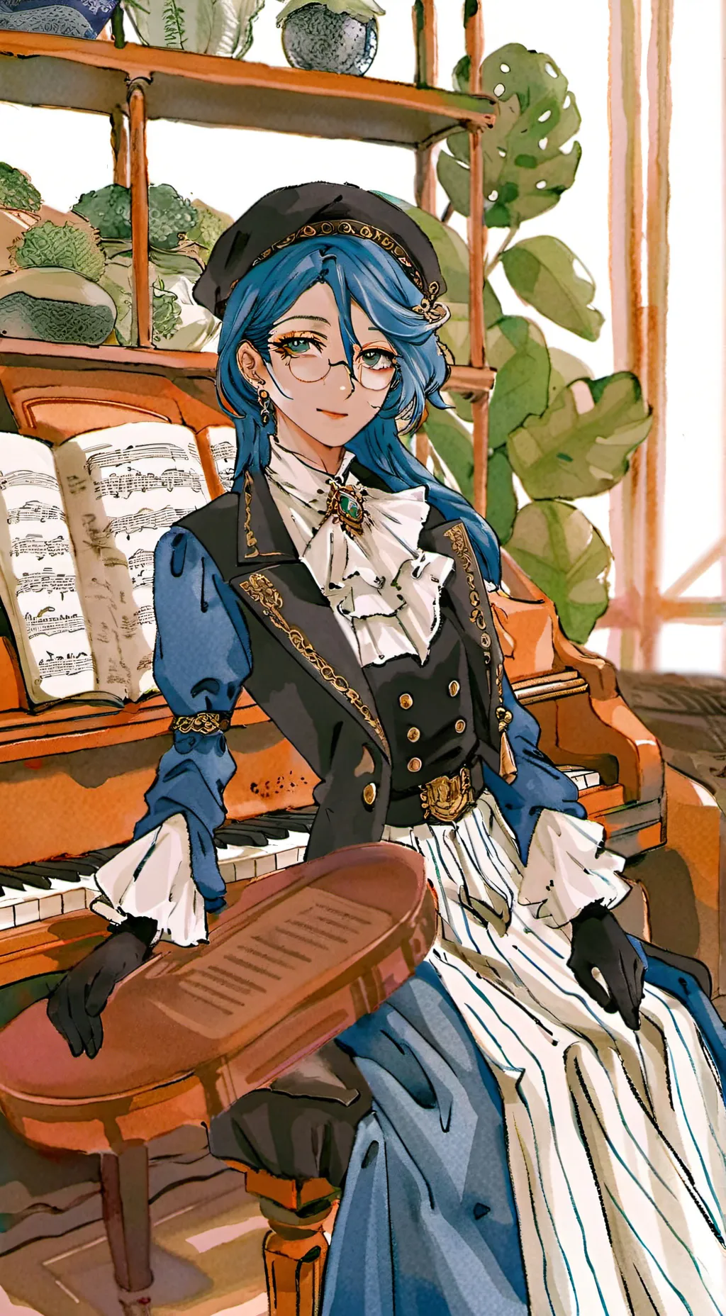 ai character: Indigoa Cobalt background