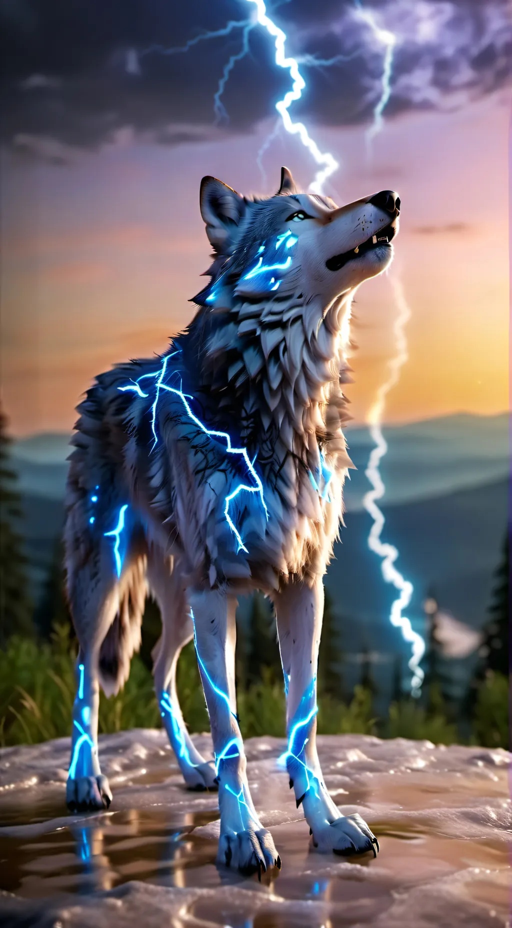 ai character: lightning wolf⚡⛈️ background