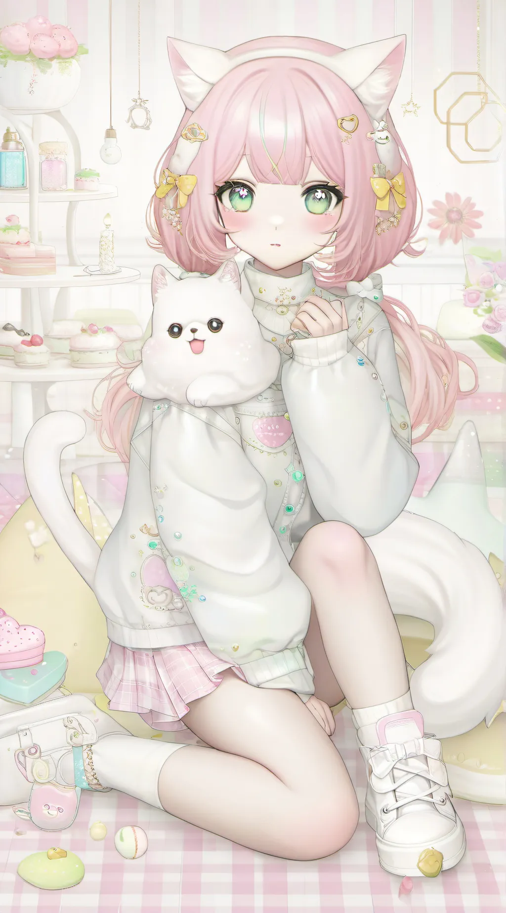 ai character: CAT HYRBID GIRL background