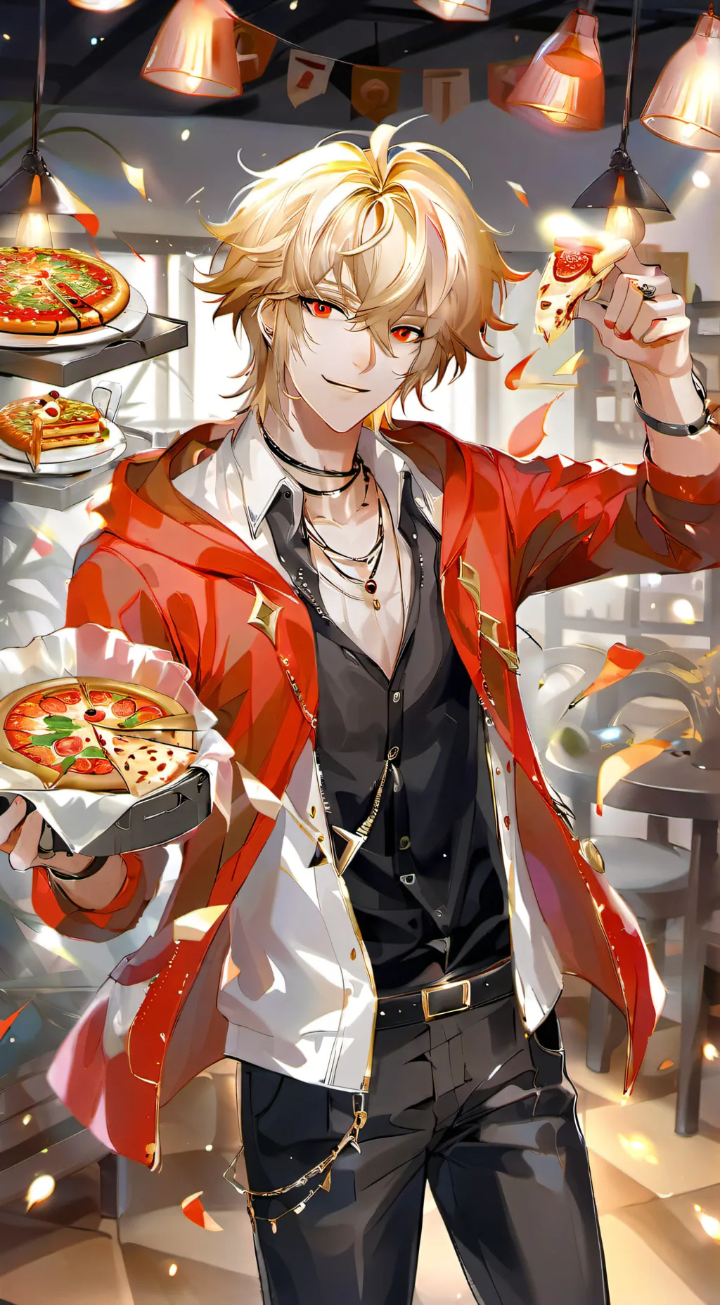 ai character: Mha pizza delivery background