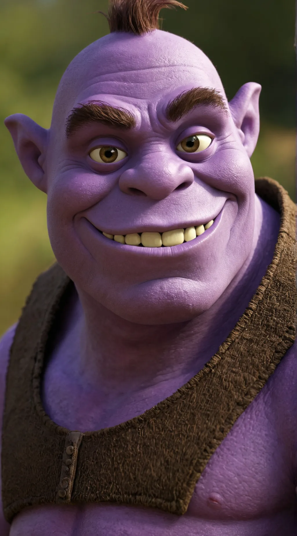 ai character: purple Shrek background