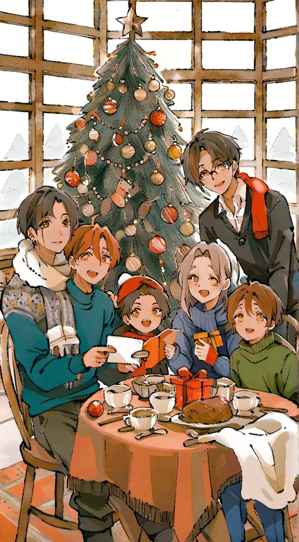 ai character: family Christmas background