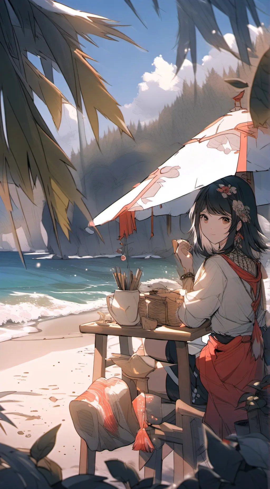 ai character: public beach🌹 background