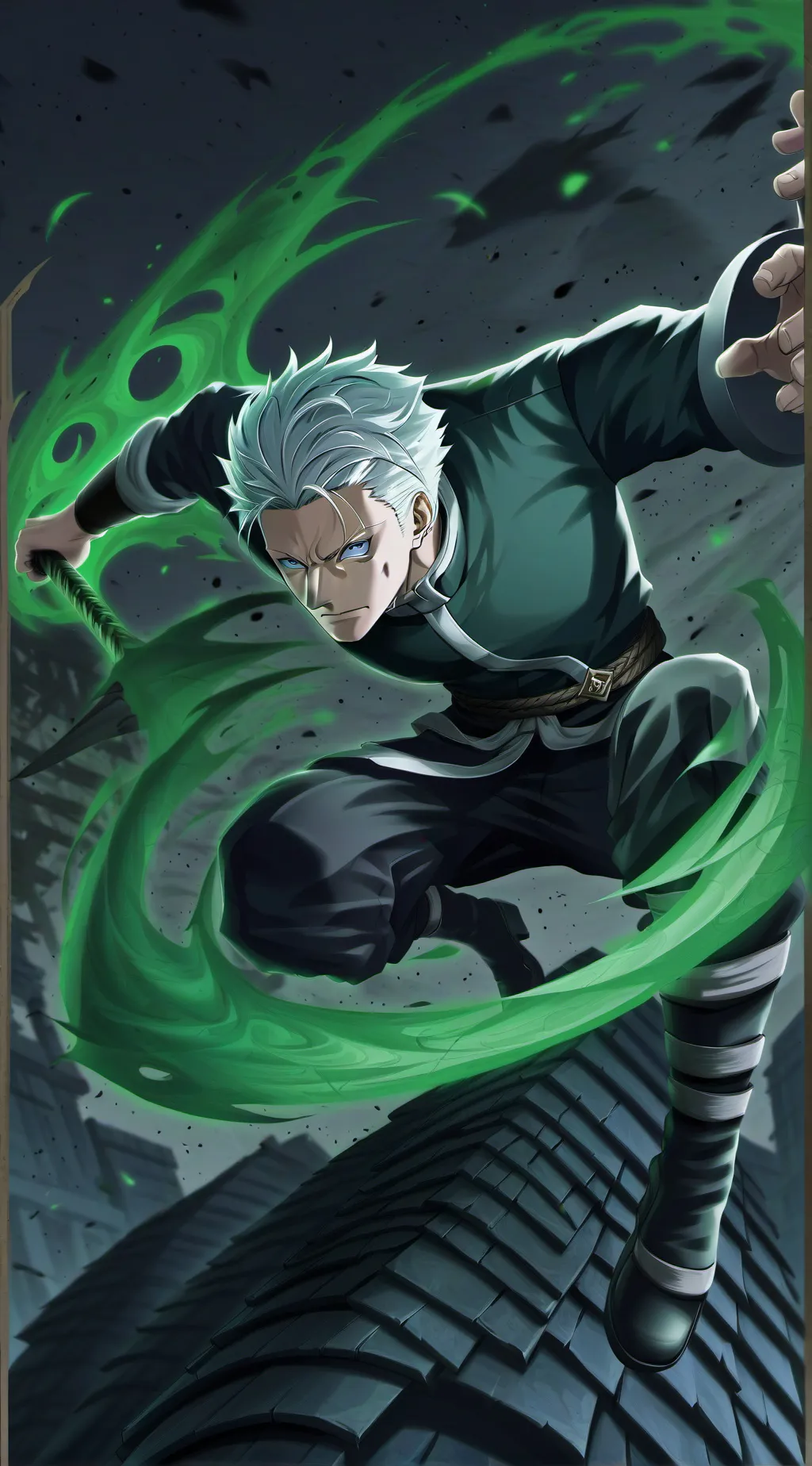 ai character: gojo withgreenaura background