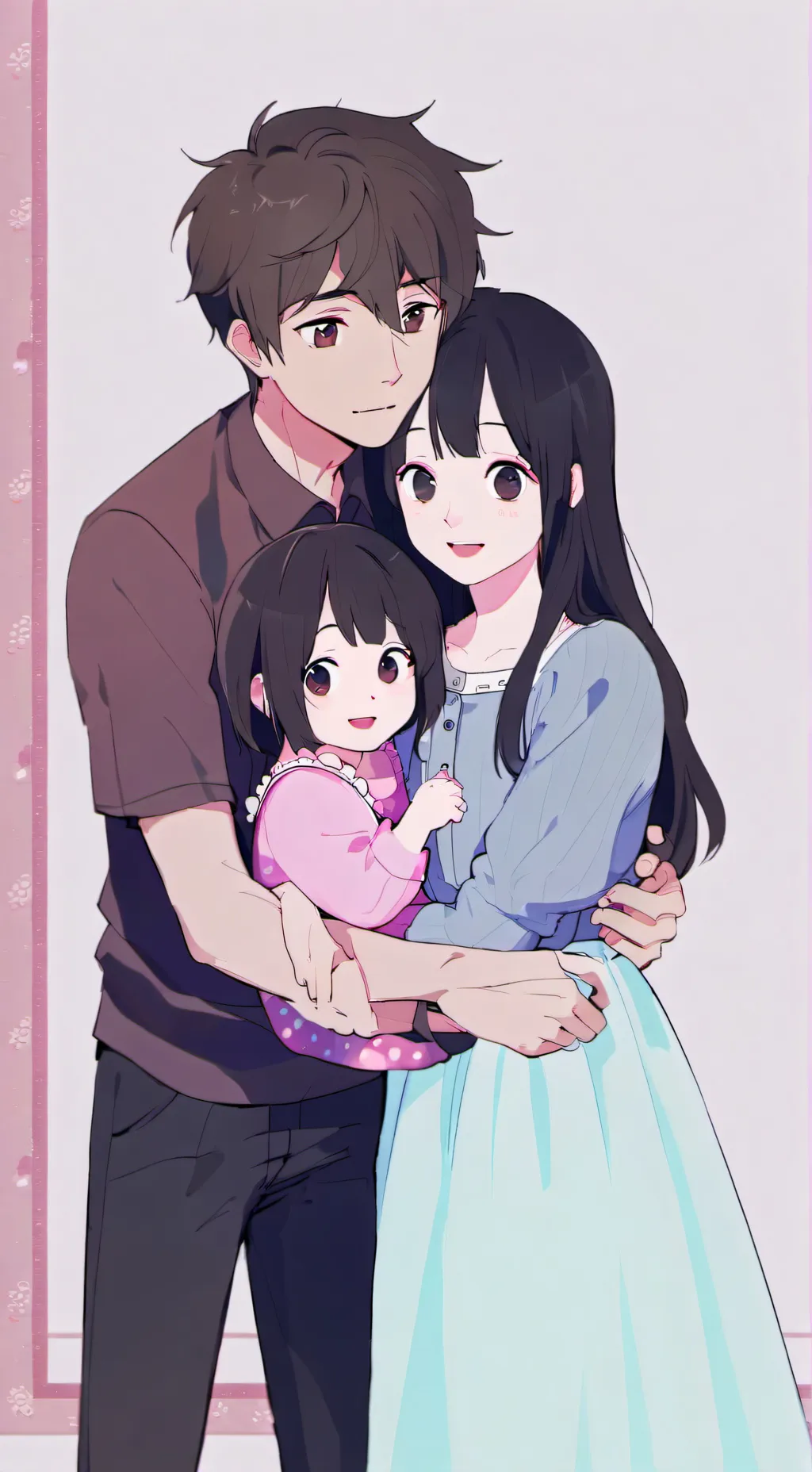ai character: happy family... background