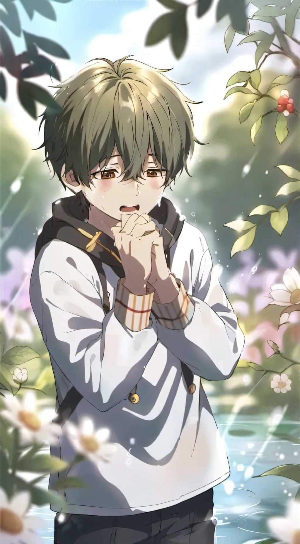 ai character: crying little boy  background