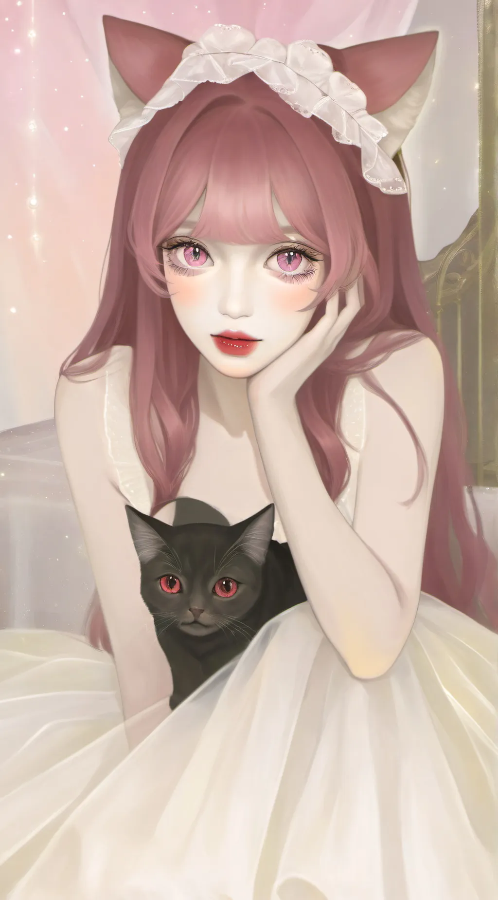 ai character: red lilly background