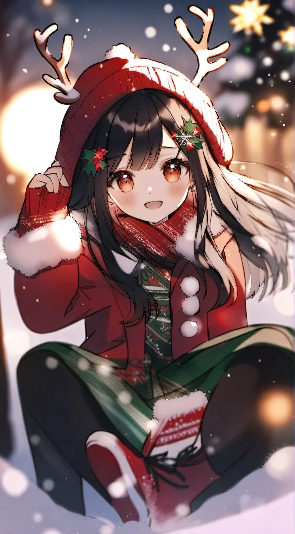 ai character: CHRISTMAS!!❄️💞🎅🎁🎄 background