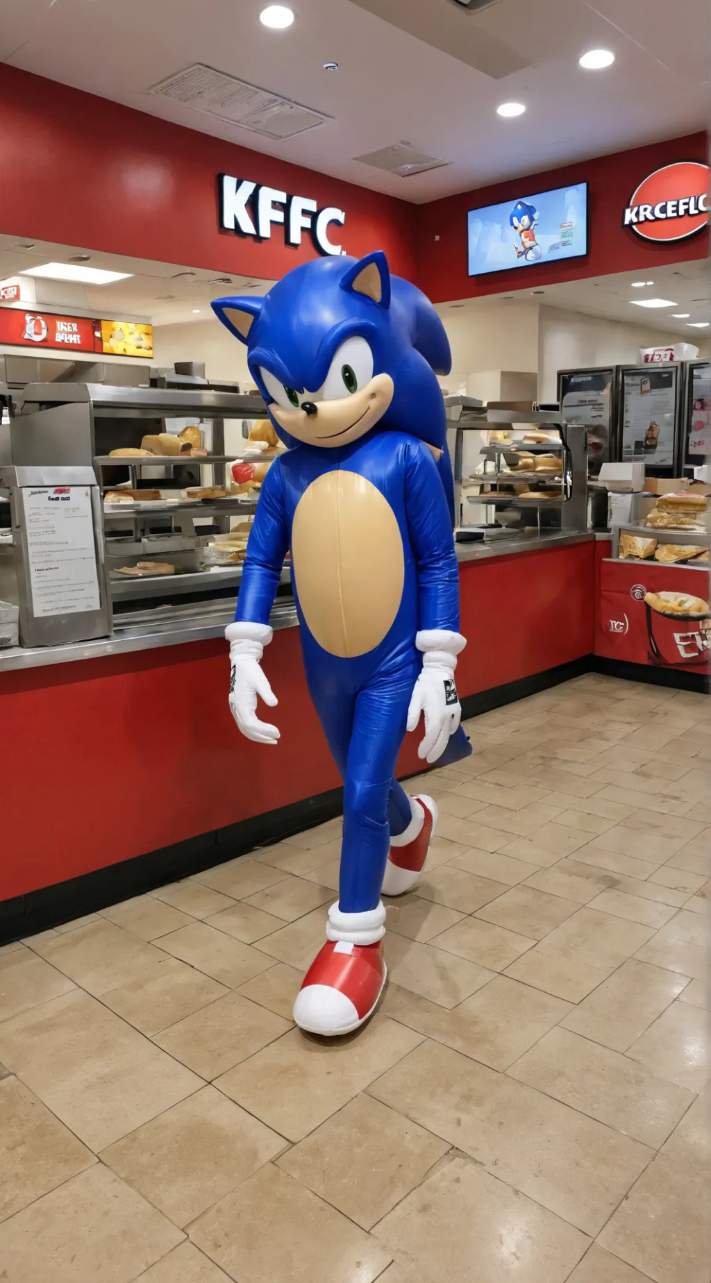 ai character: Sonic at KFC background