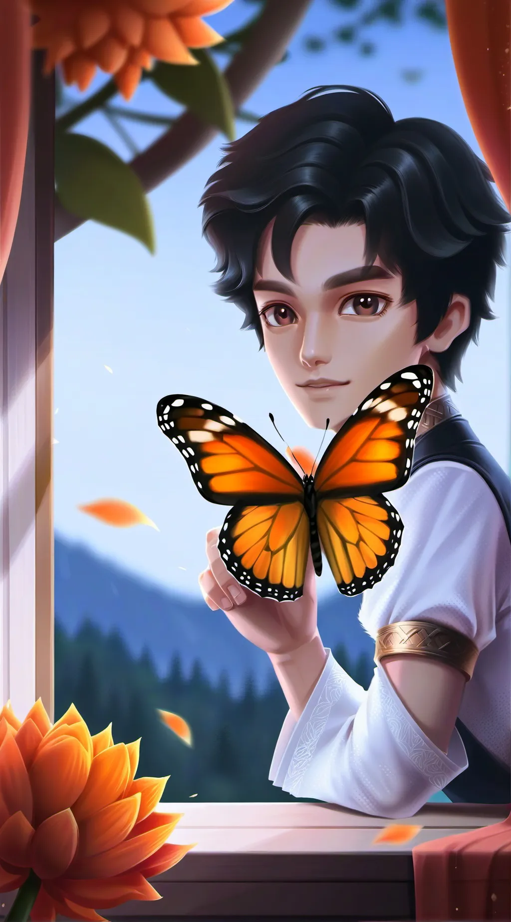 ai character: Monarch Butterfly  background
