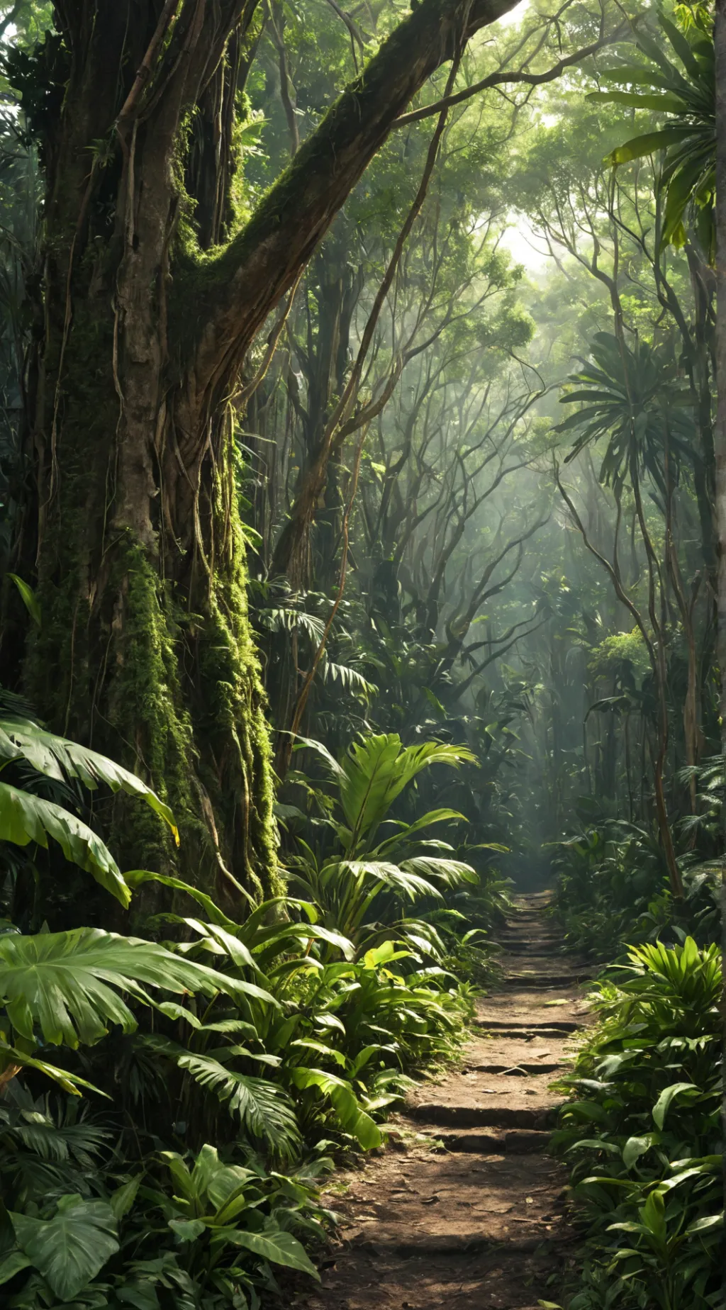 ai character: tropical forest background