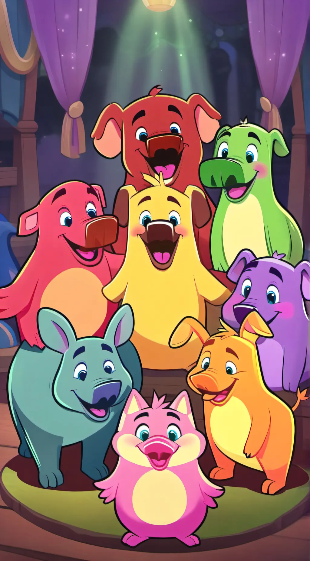 ai character: Smiling critters background