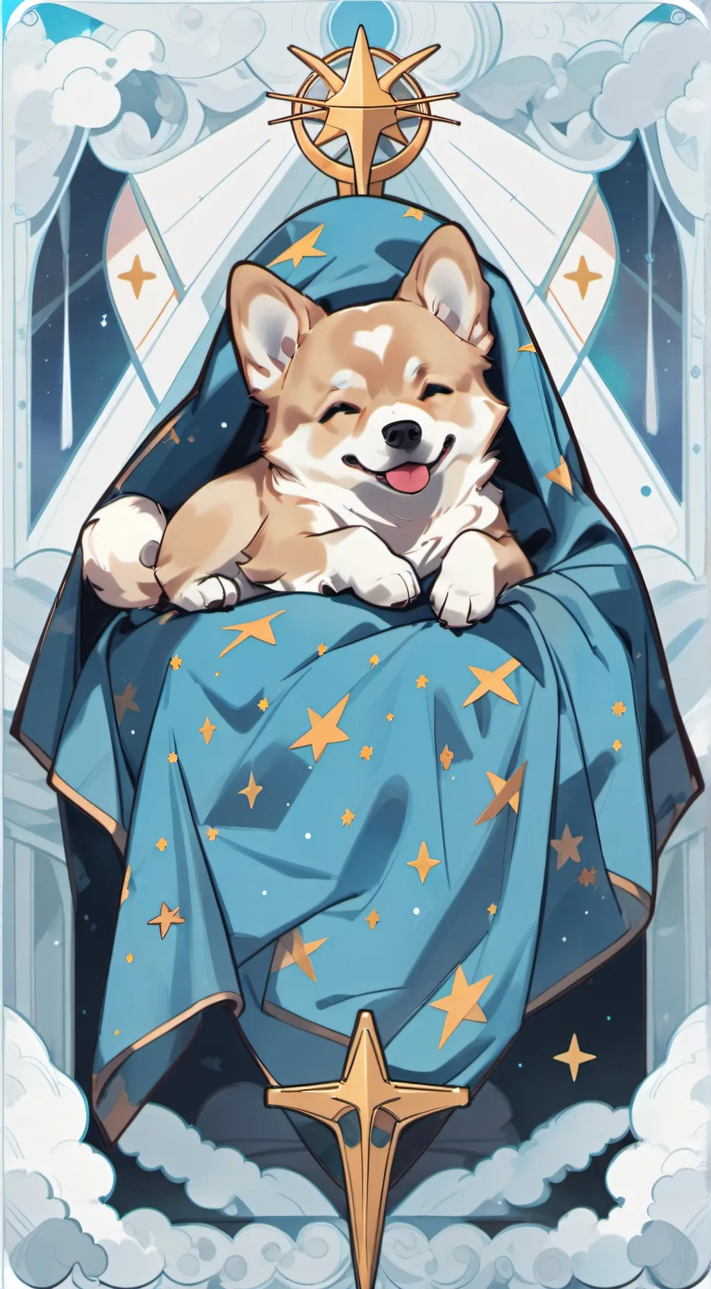 ai character: dog in blanket background