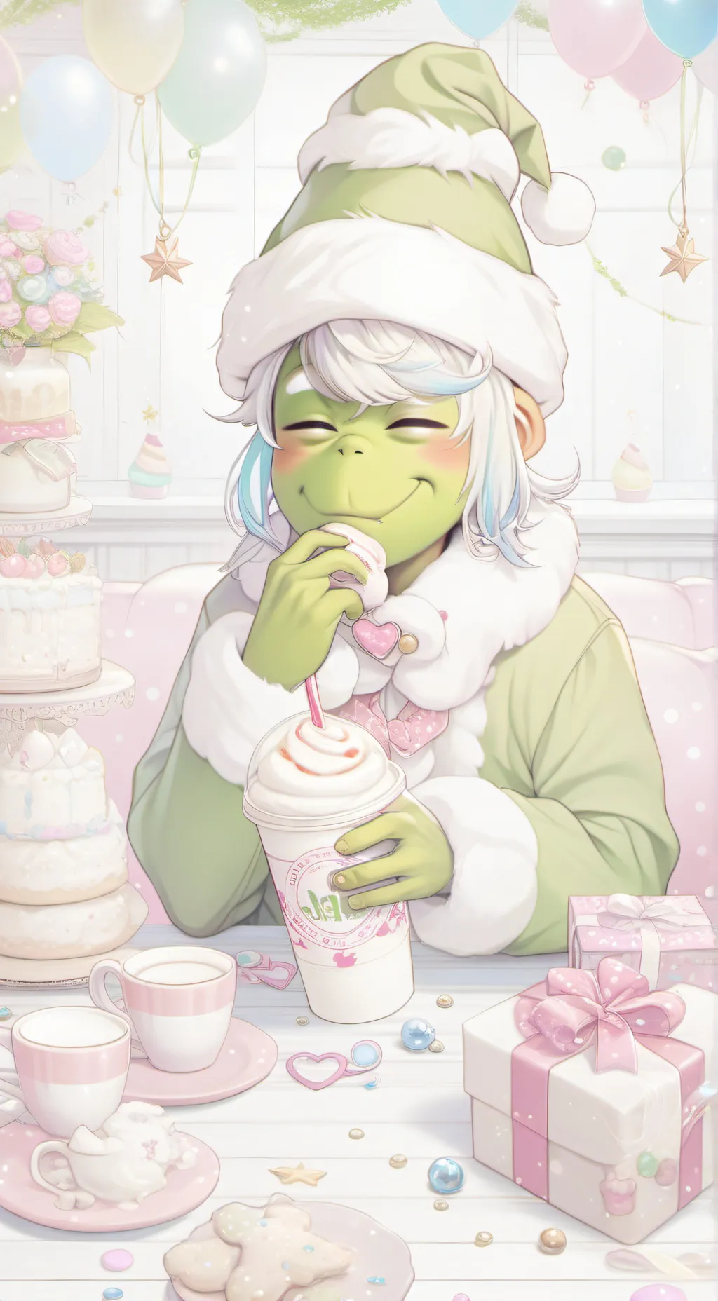 ai character: Grinch and dog background