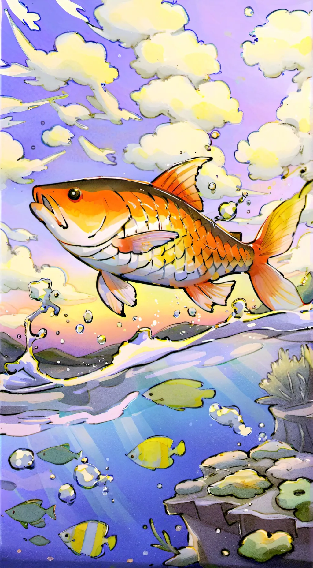 ai character: • Samon the fish • background