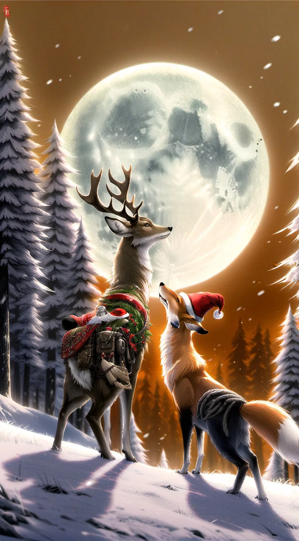 ai character: Deer and Fox v.🎄 background