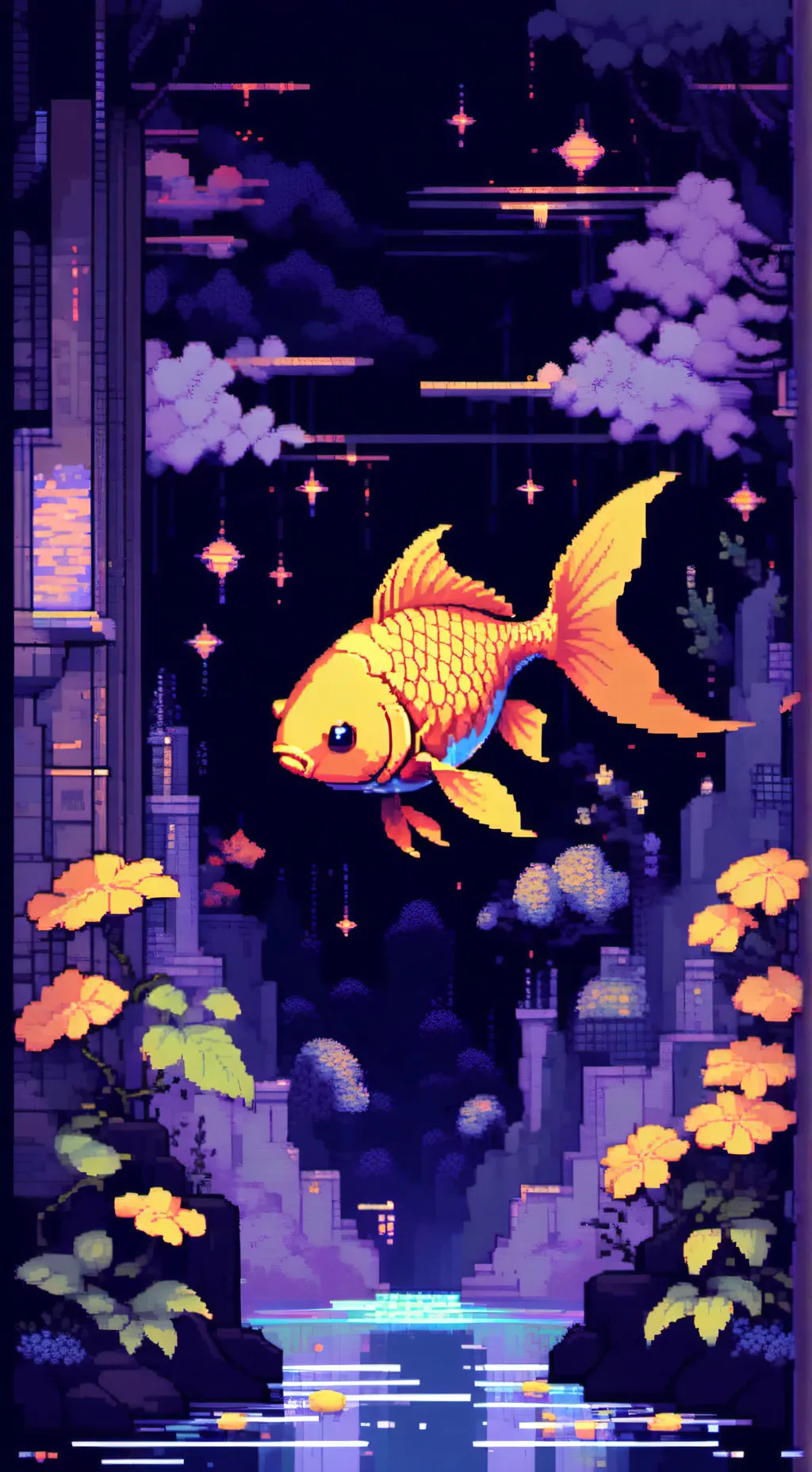 ai character: 金魚&巨鯊？ background