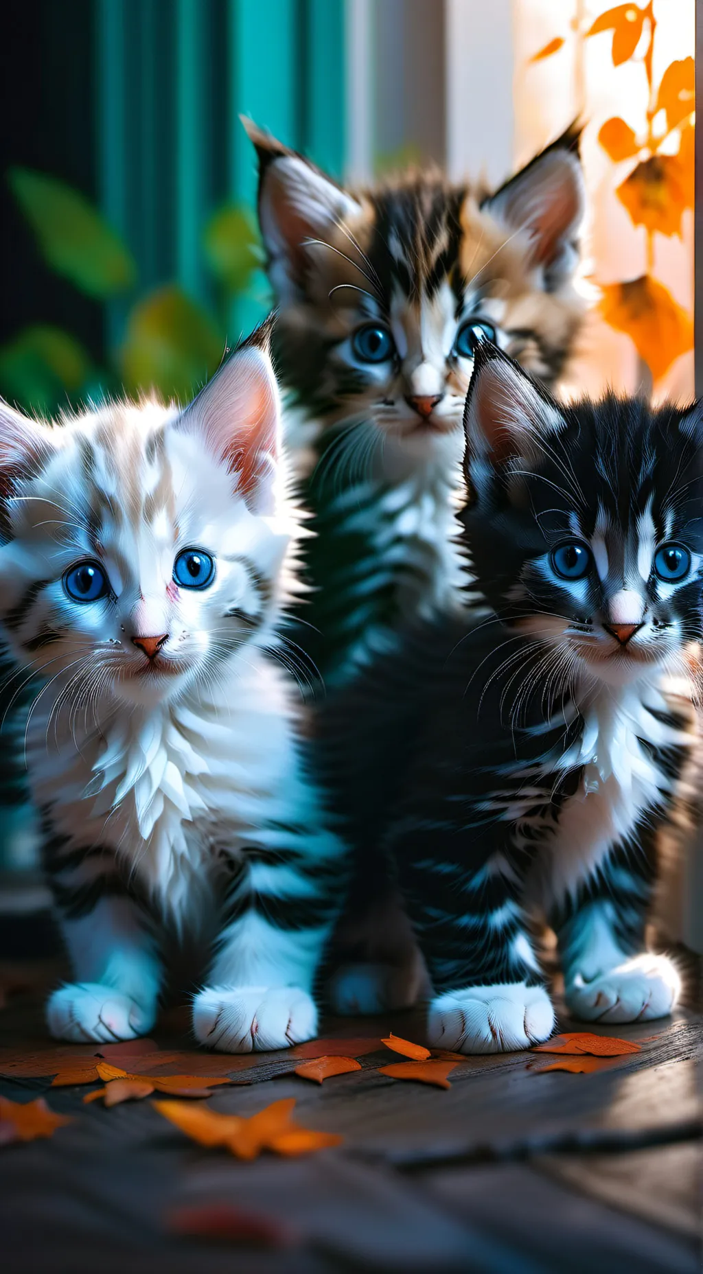 ai character: 3 kittens  background