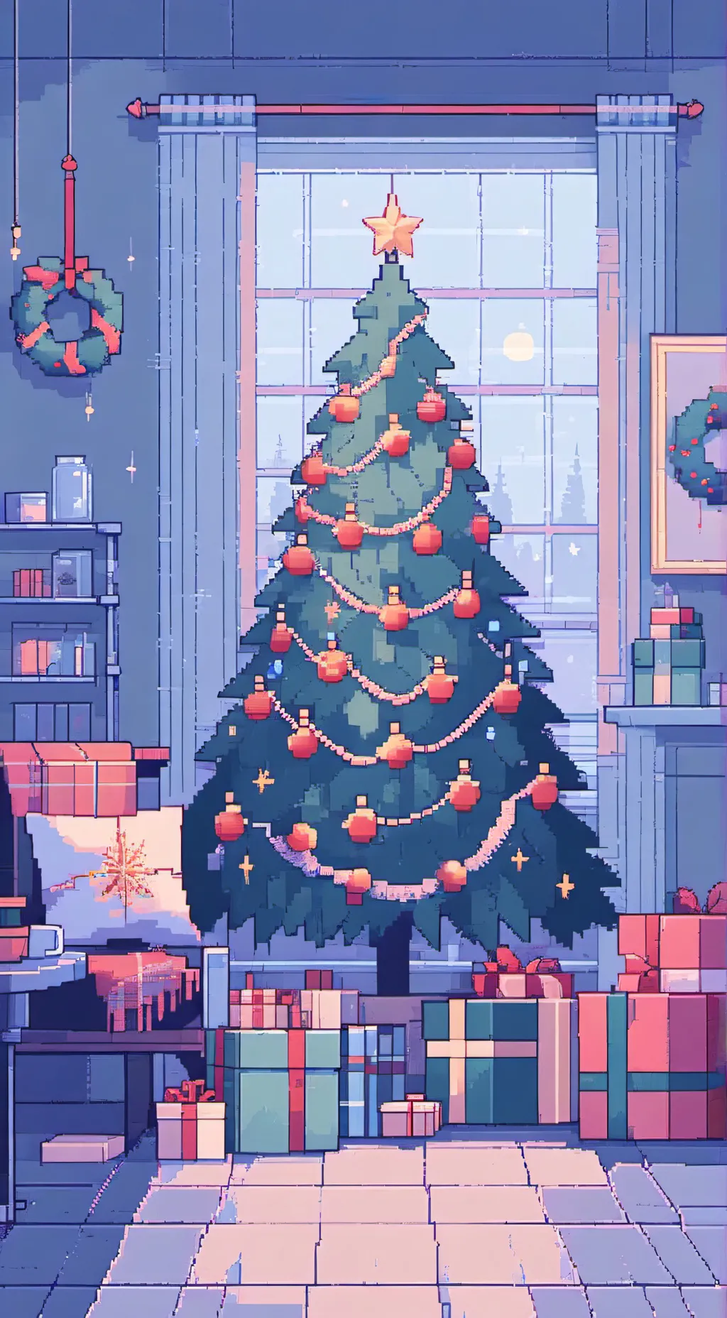 ai character: 💙 Christmas tree 💙 background