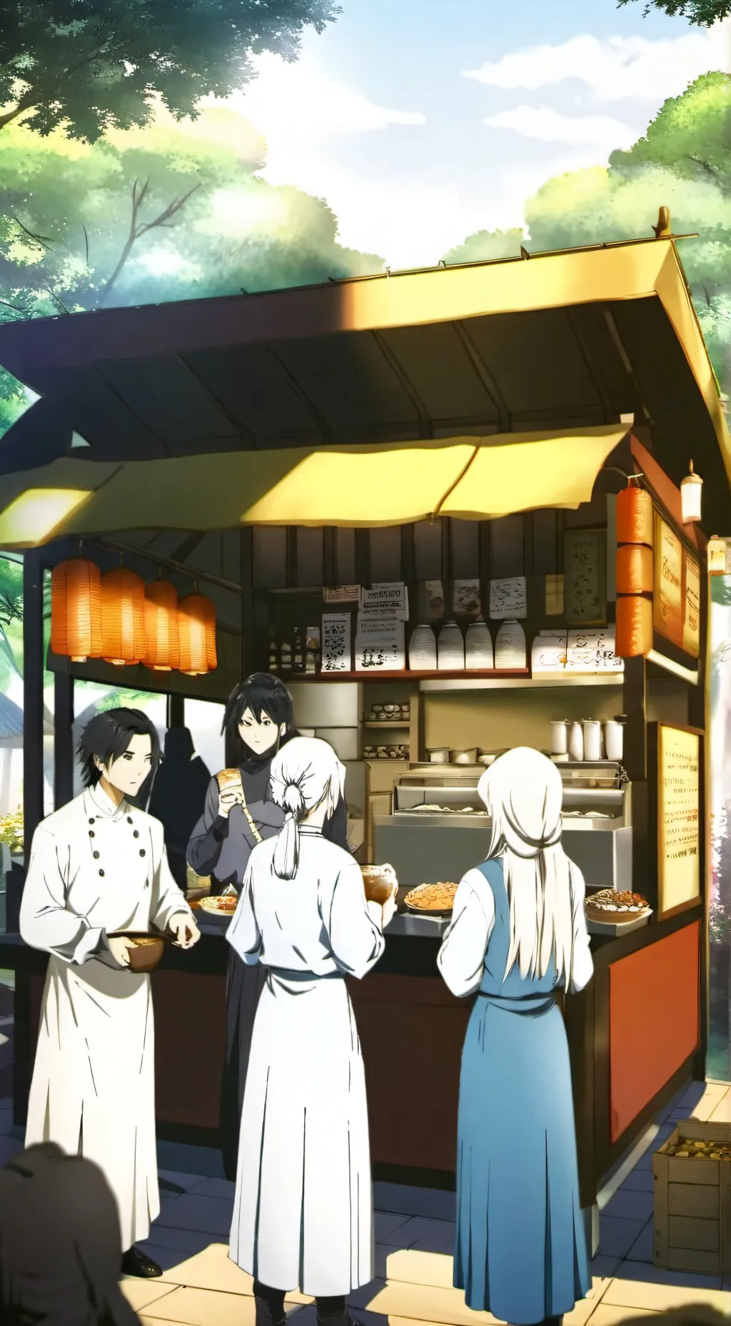 ai character: Food stand market background