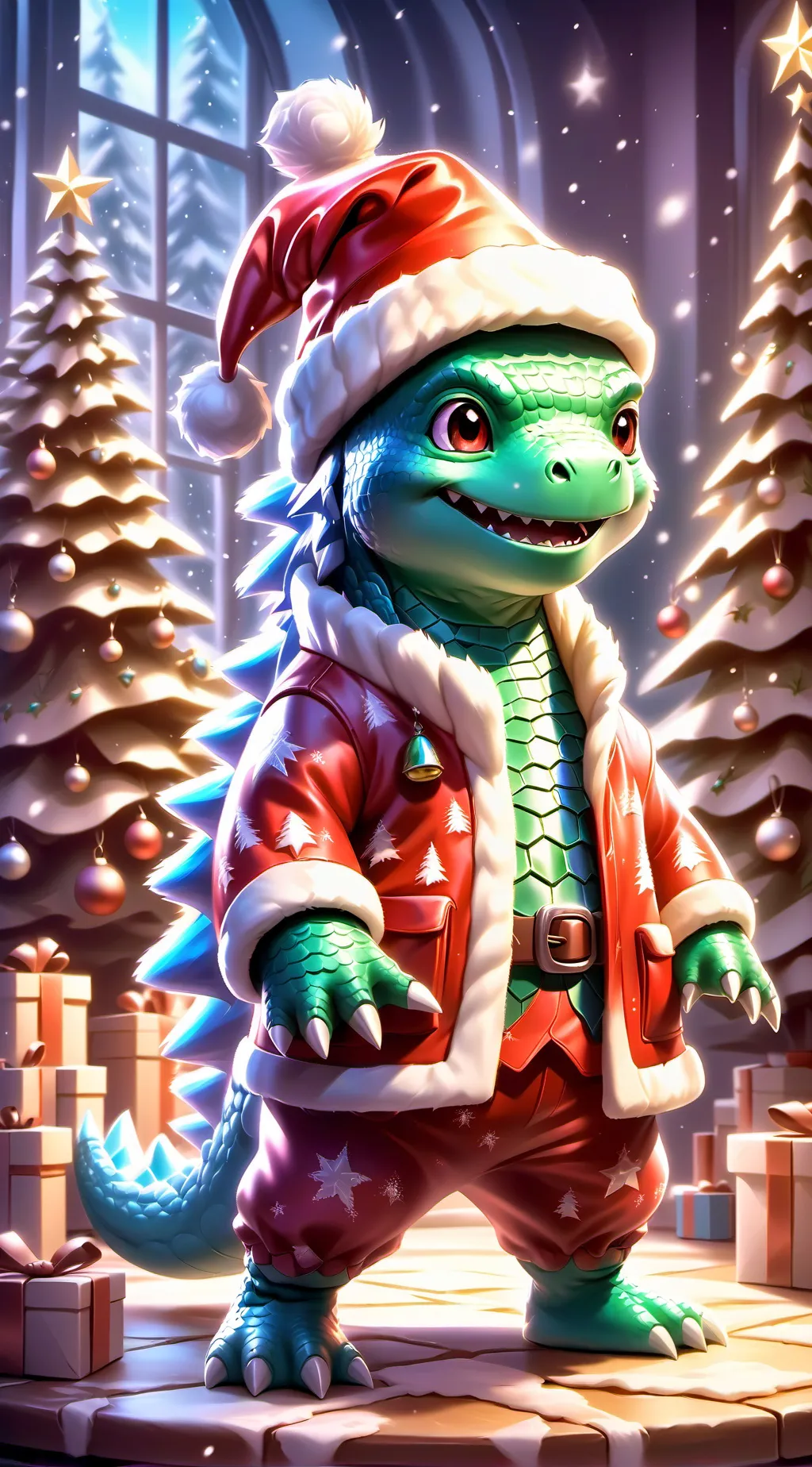 ai character: Santa Godzilla background