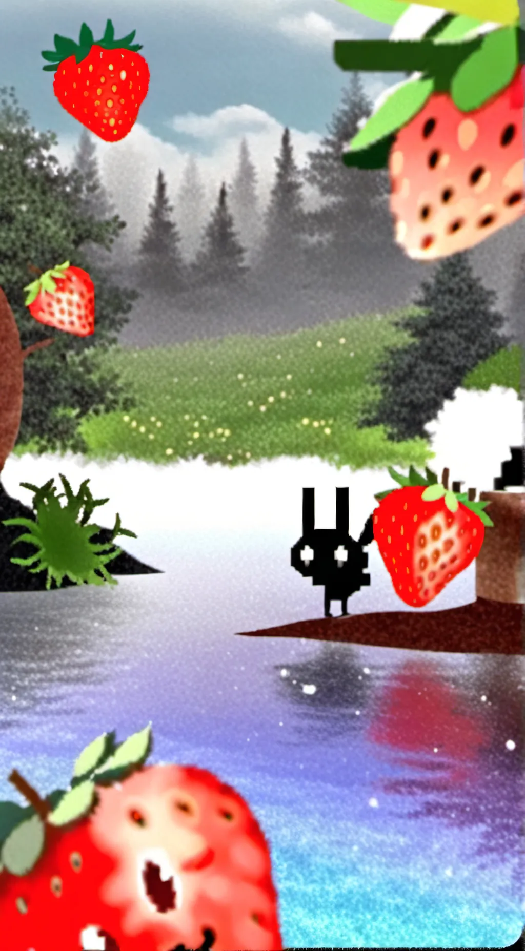 ai character: strawberry background