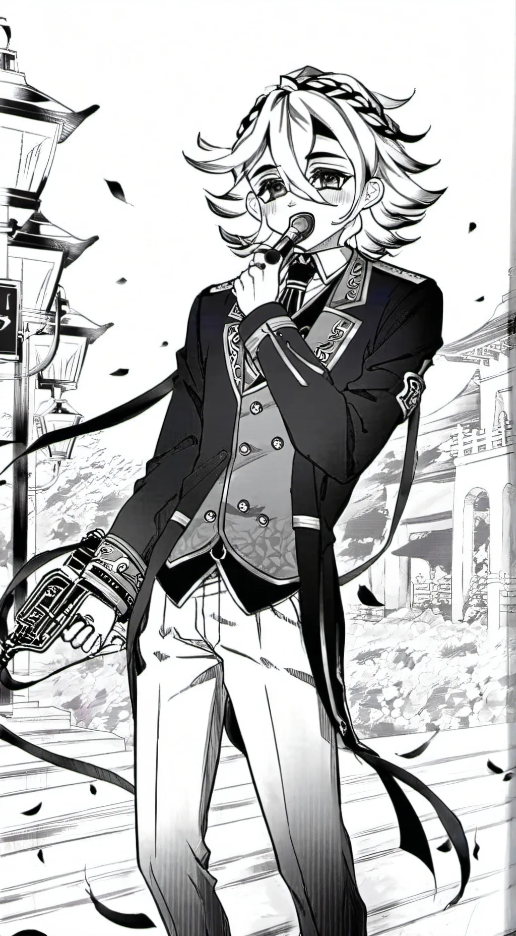 ai character: douma eating! background