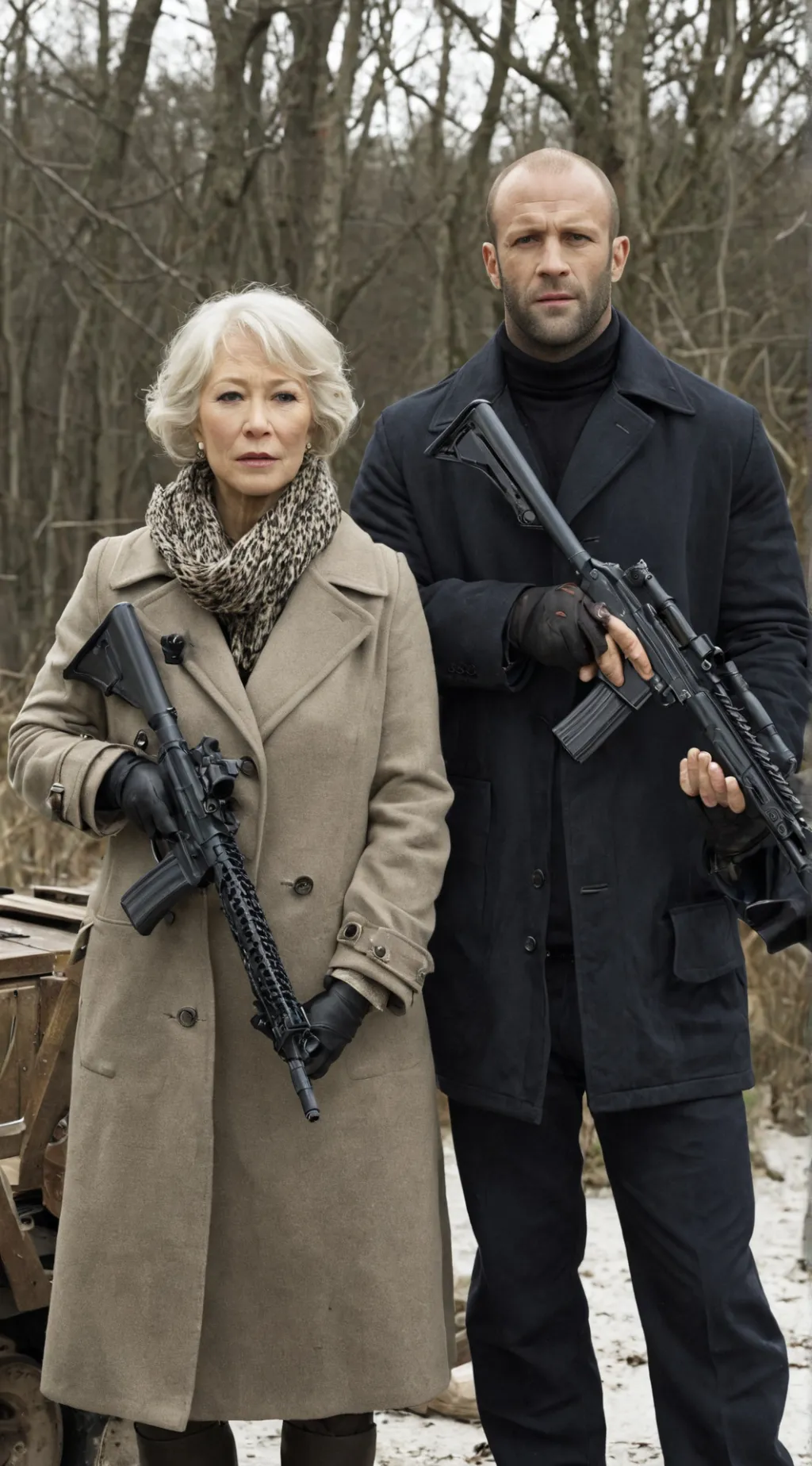 ai character: Mirren and Statham background