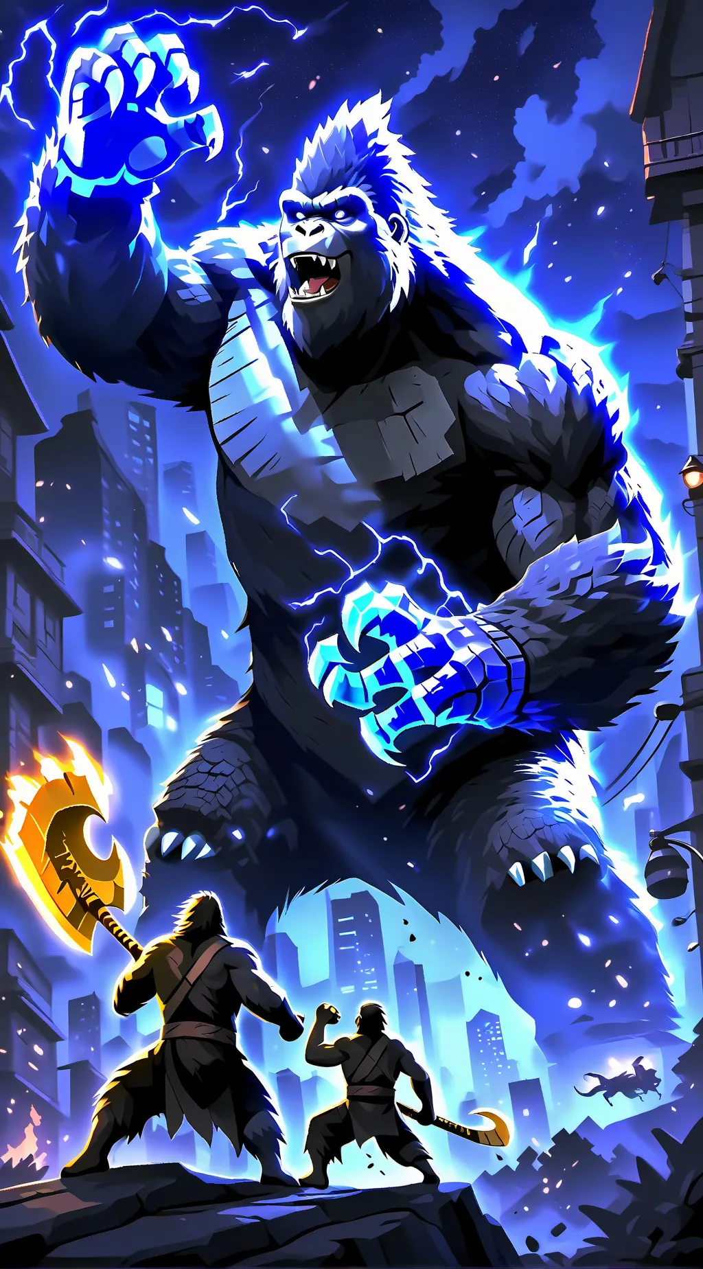 ai character: Godzilla and monke background