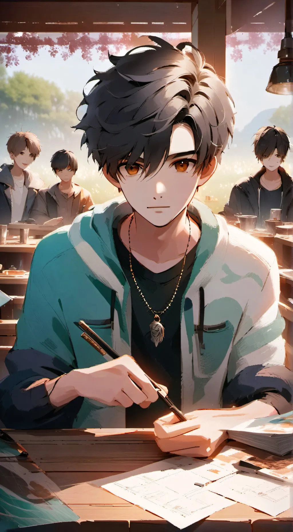 ai character: All boys schoolll background