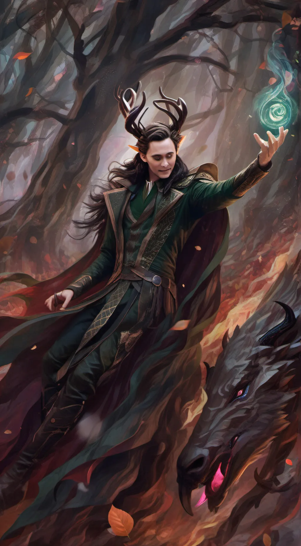 ai character: Loki in bed background