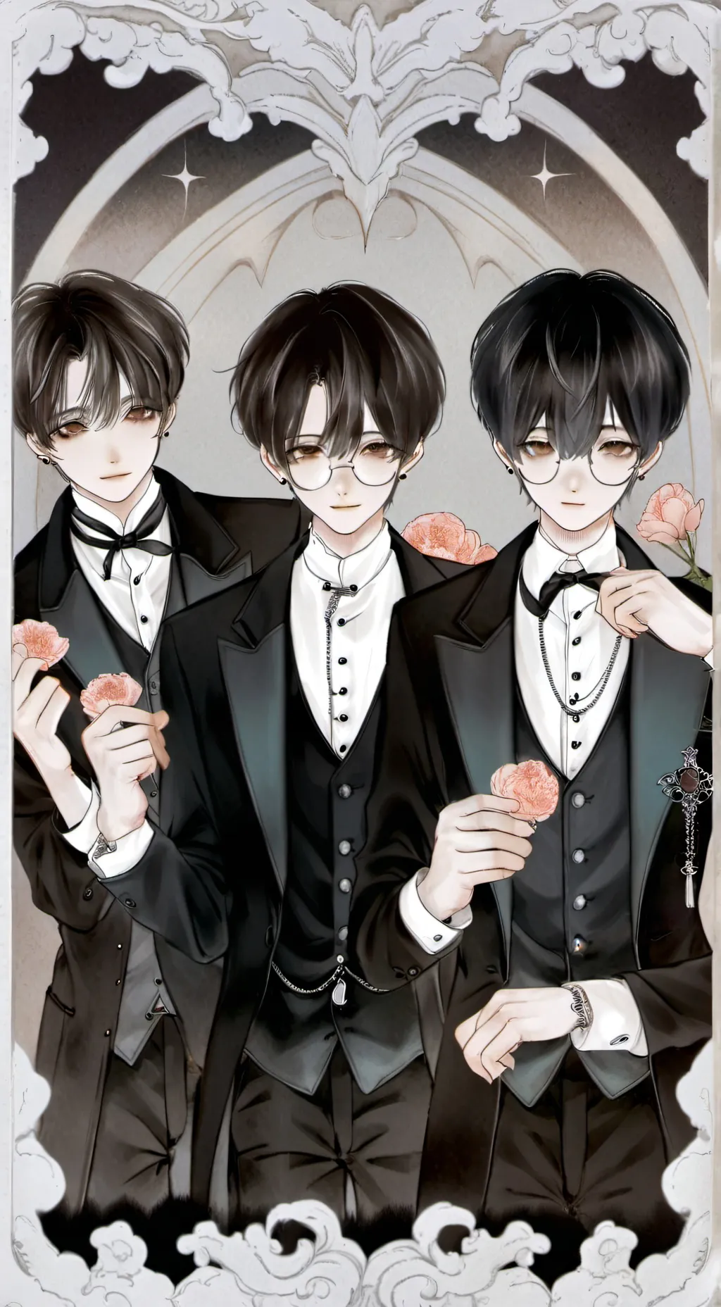 ai character: 3 boys  background