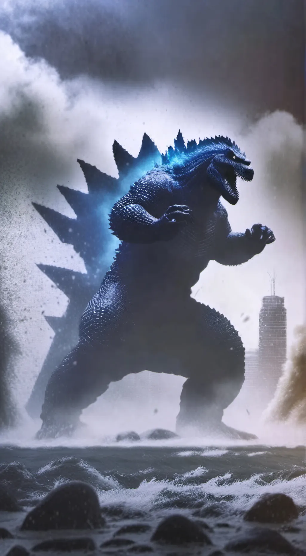 ai character: Godzilla  background