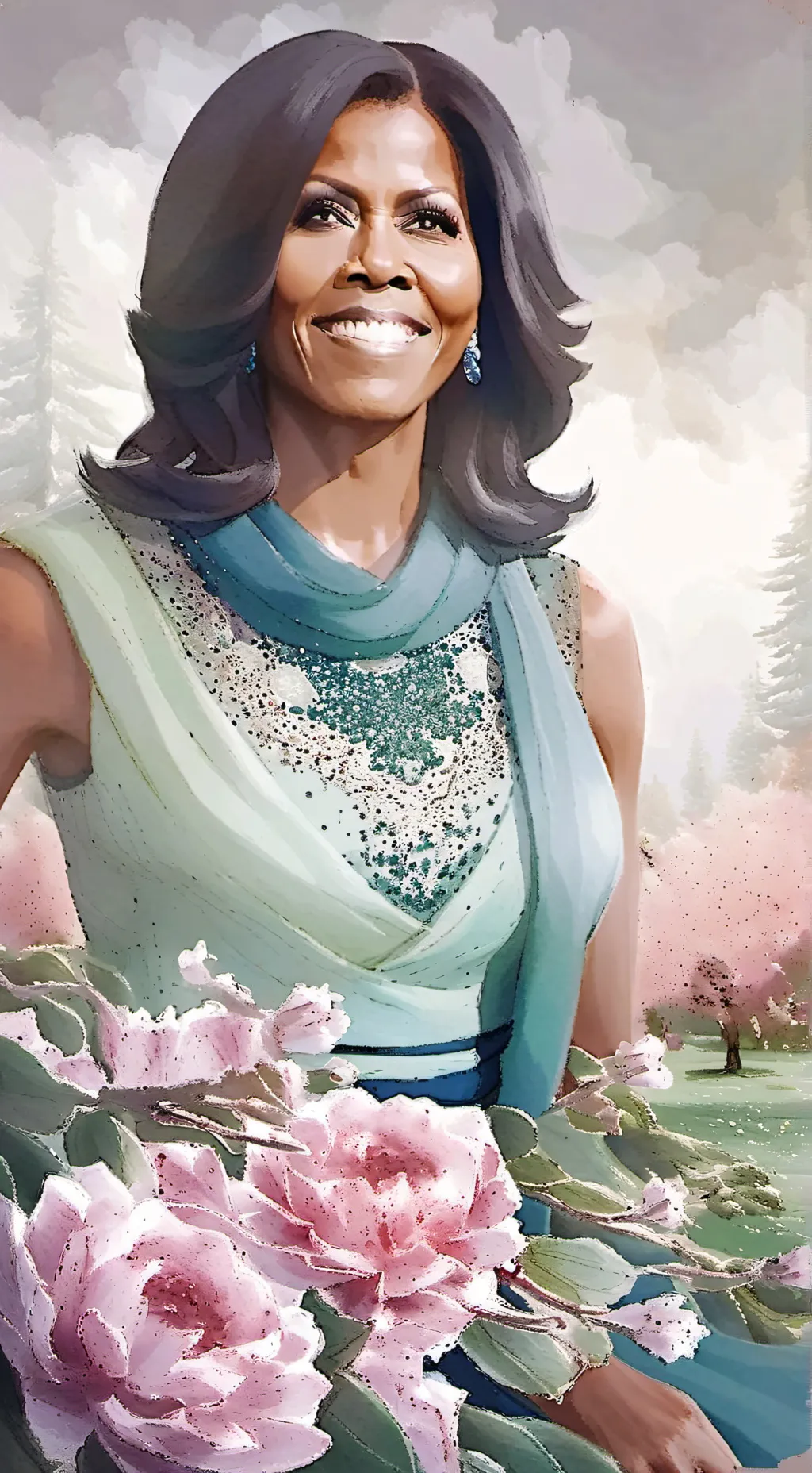 ai character: Michelle Obama  background