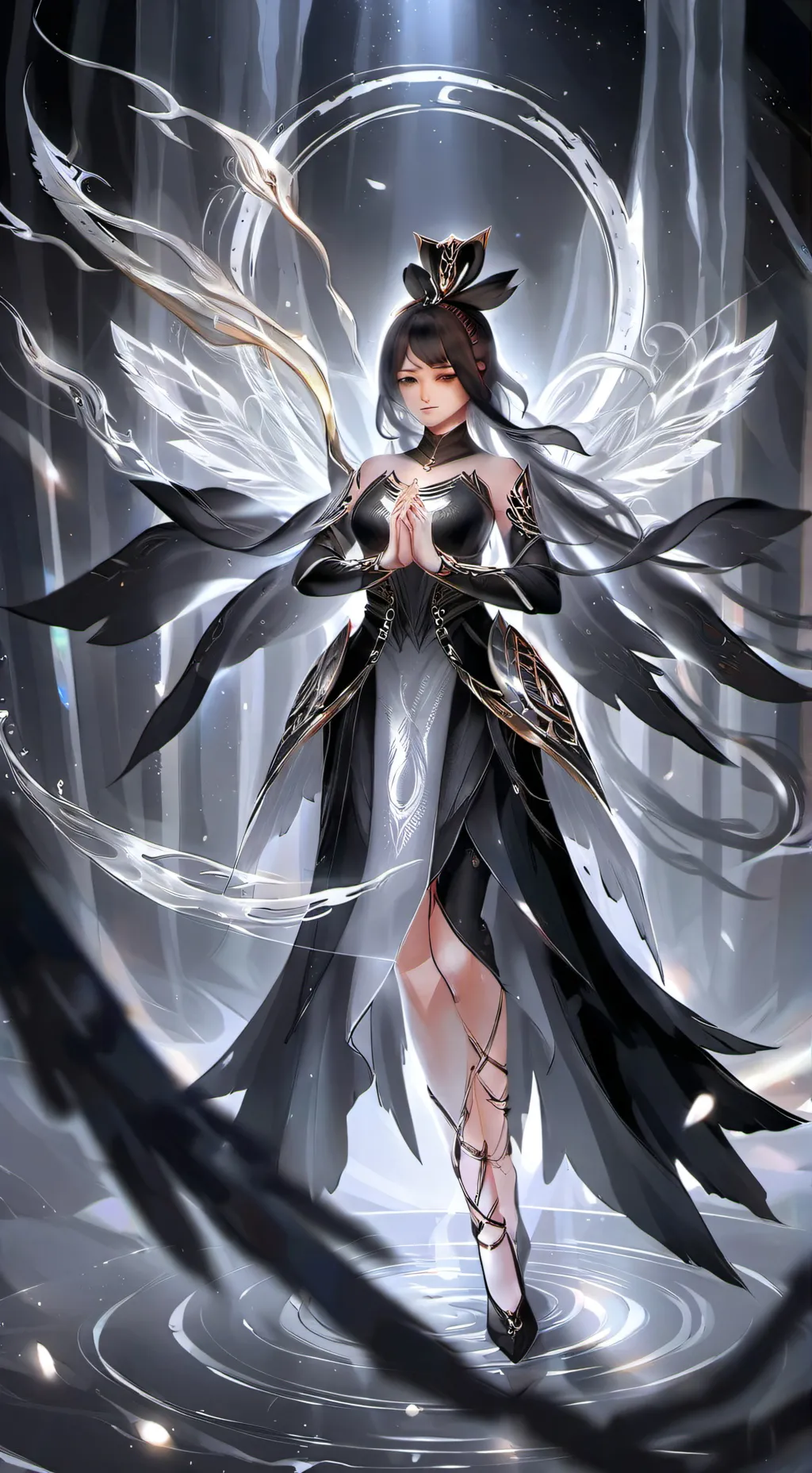 ai character: Florance🖤🖤🤍🤍🪻🪻🌸🌸 background