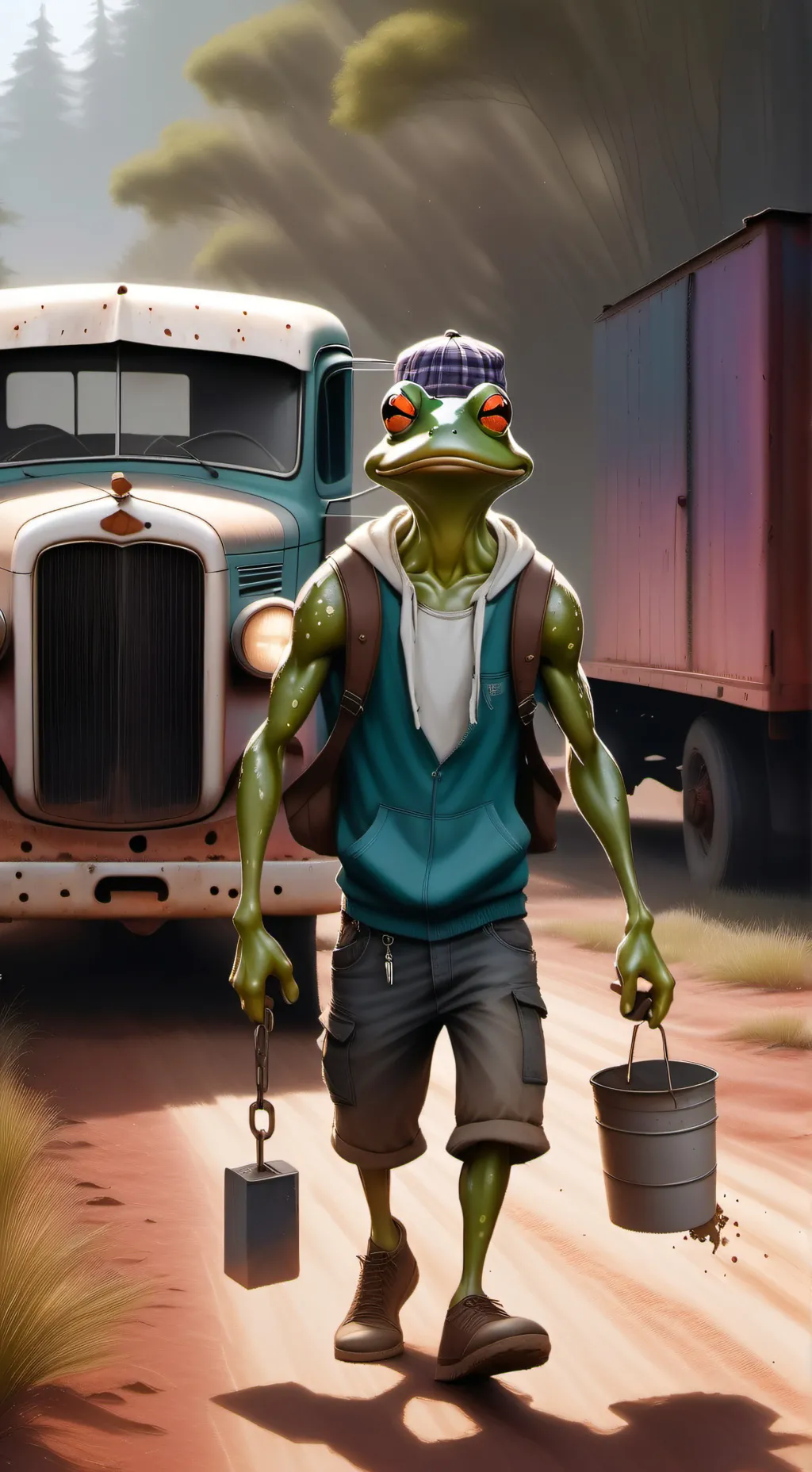 ai character: frog truck  background