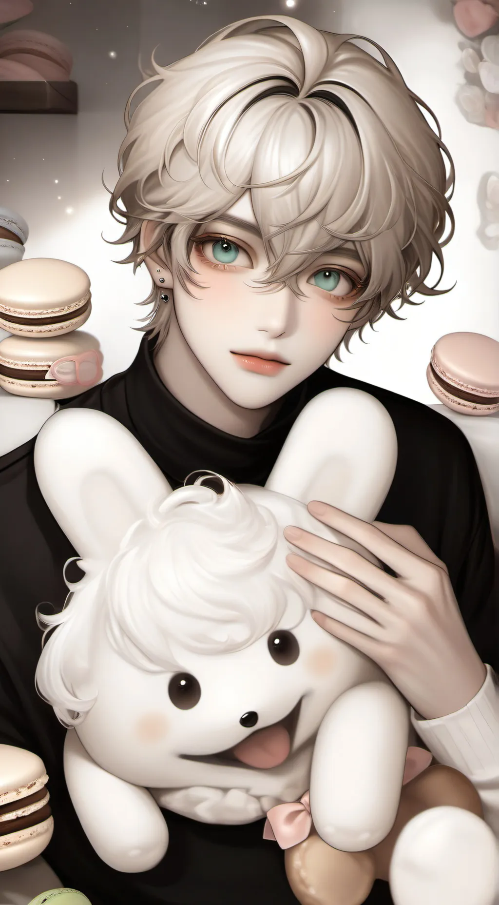 ai character: macaron background