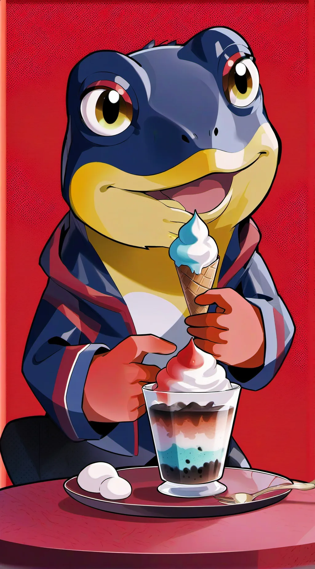 ai character: baby frog  background