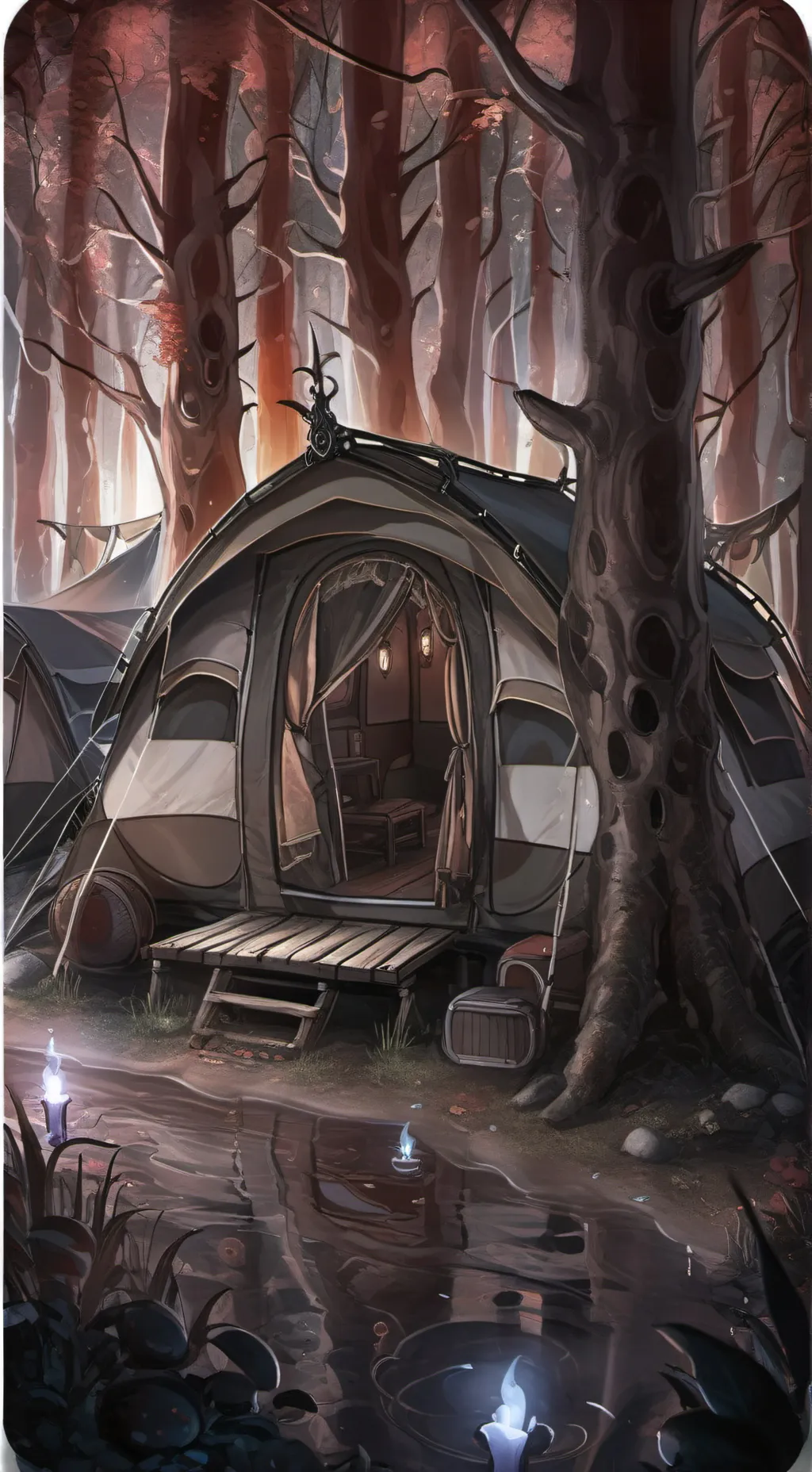 ai character: MHA CAMPING scary background