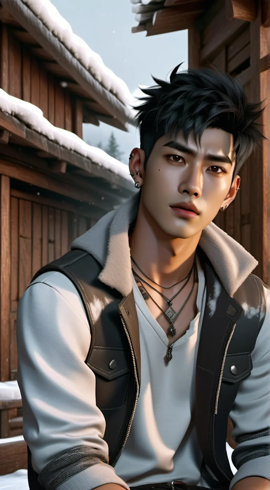 ai character: Snow Hut background