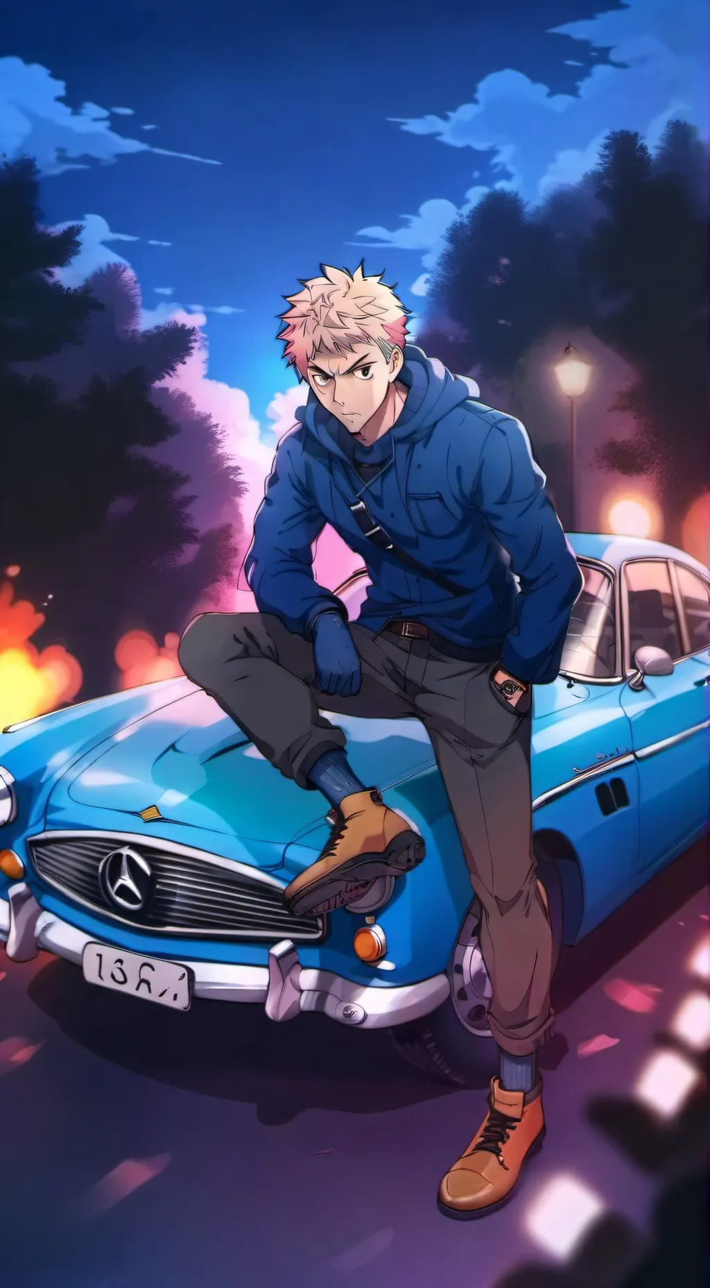 ai character: JJK road trip background