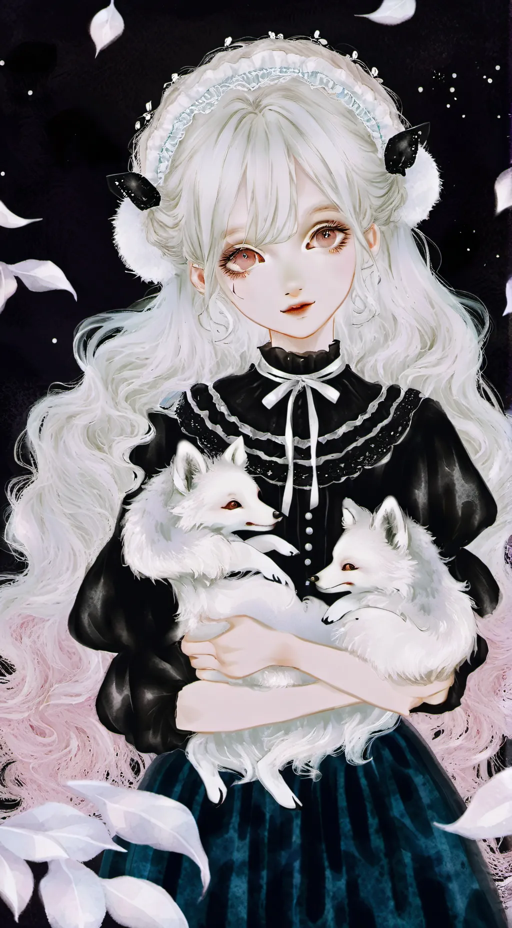 ai character: fox cubs and girl  background