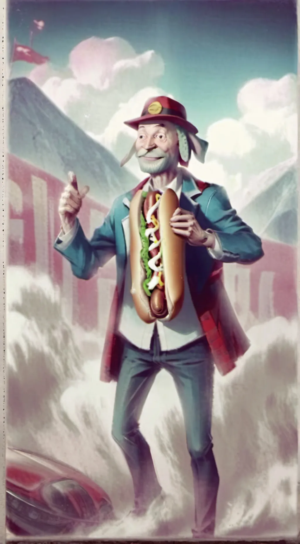 ai character: HOT DOG MAN background