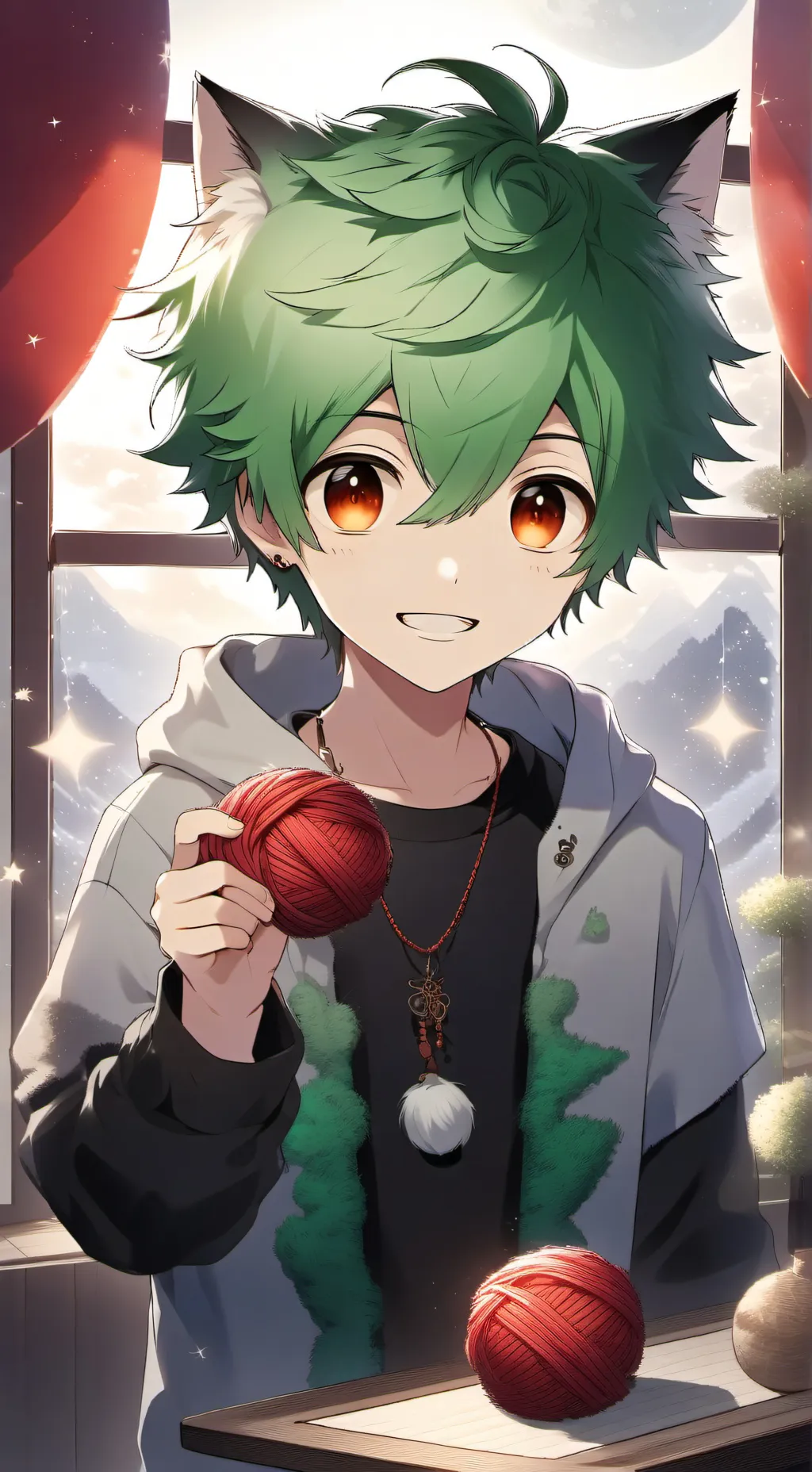 ai character: Green haired Furry Spirit background