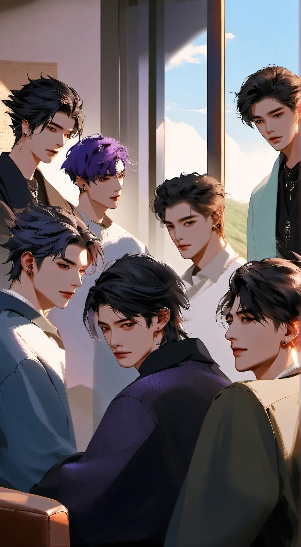ai character: *7 boys* background