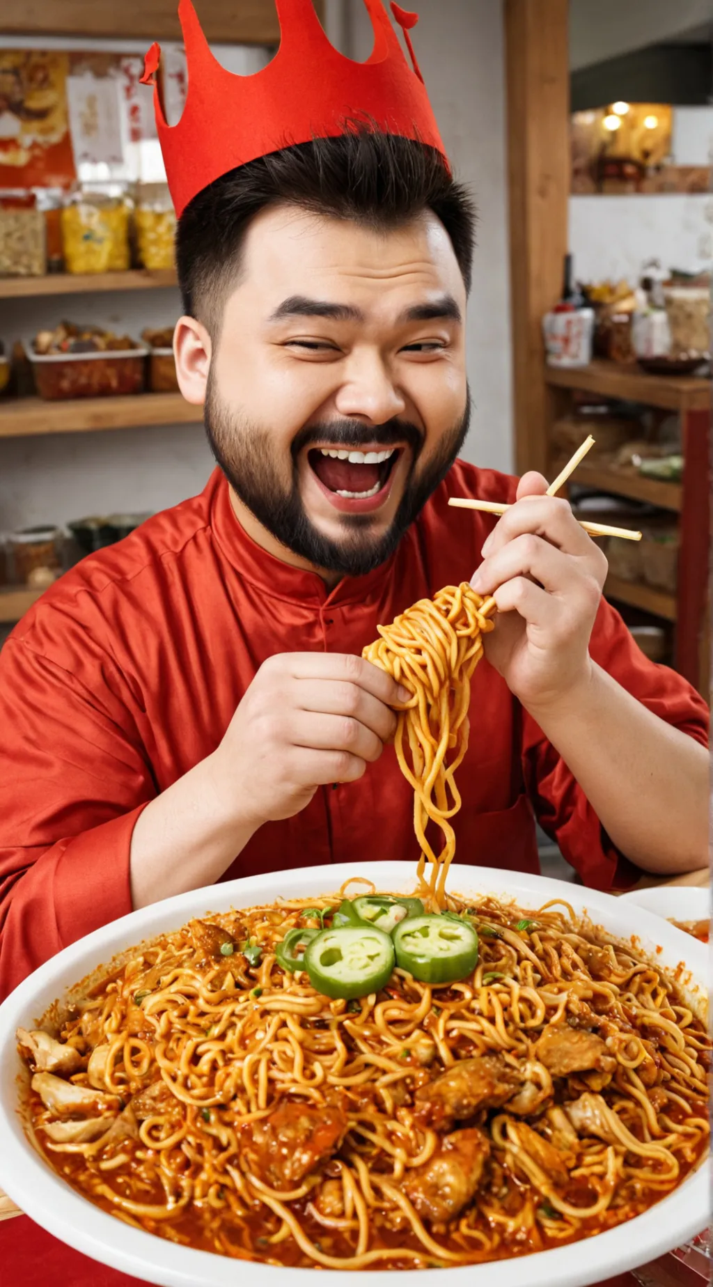 ai character: spicy food king background